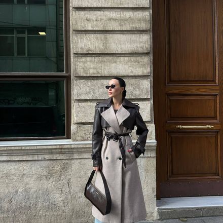 Manteau Long À Chevrons / Détails En Cuir  thumbnail 3