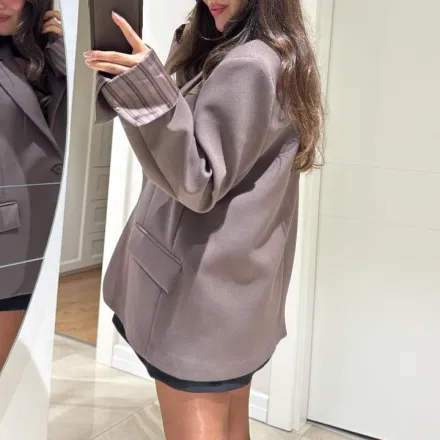 Blazer Oversize À Doublure Rayée - Taupe thumbnail 1