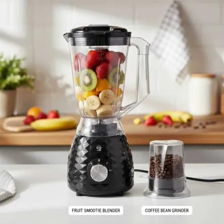 Blender mixeur alimentaire -bol plastique résistant - 1000 W avec mini mixeur thumbnail 1