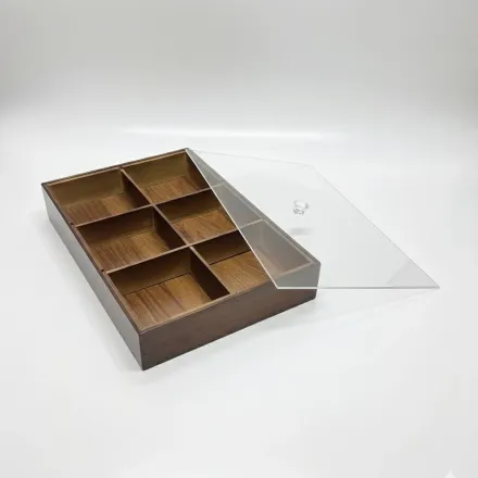 Présentoir Organisateur Multi-Usage en Bambou Naturel - 6 Compartiments avec Couvercle Transparent - 31/21cm thumbnail 2