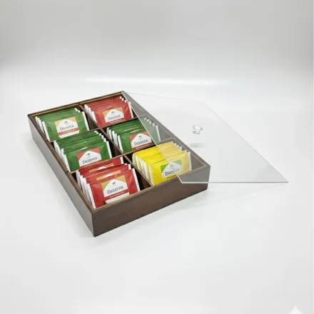 Présentoir Organisateur Multi-Usage en Bambou Naturel - 6 Compartiments avec Couvercle Transparent - 31/21cm thumbnail 3
