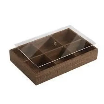 Présentoir Organisateur Multi-Usage en Bambou Naturel - 6 Compartiments avec Couvercle Transparent - 31/21cm thumbnail 4