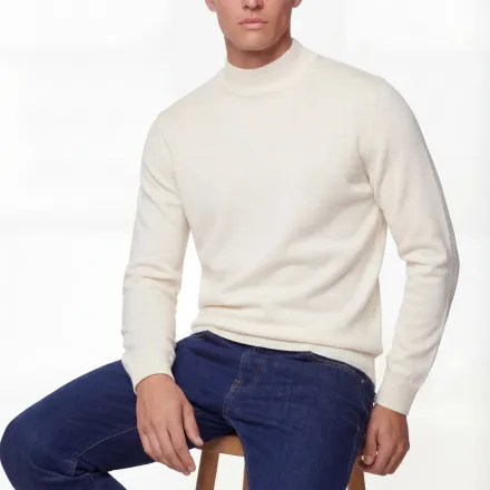 Mock Neck Knit Sweater – Super Fine Merino Wool thumbnail 1