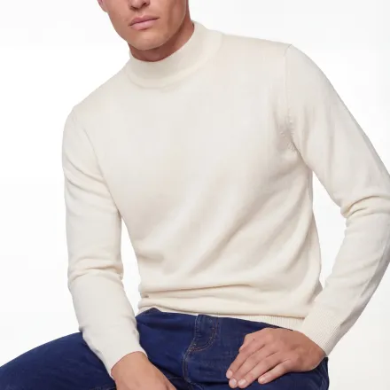 Mock Neck Knit Sweater – Super Fine Merino Wool thumbnail 3