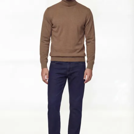 Turtleneck Knit Sweater – Camel – Extra-fine Merino Wool thumbnail 1