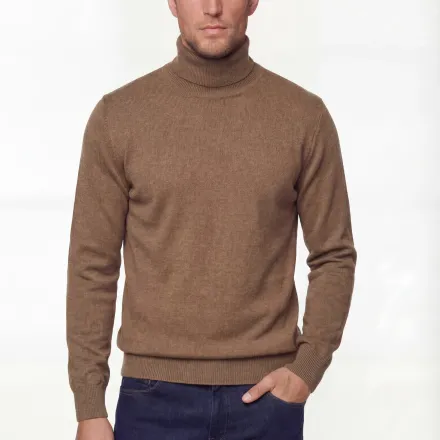 Turtleneck Knit Sweater – Camel – Extra-fine Merino Wool thumbnail 2