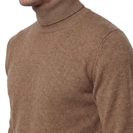 Turtleneck Knit Sweater – Camel – Extra-fine Merino Wool thumbnail 3
