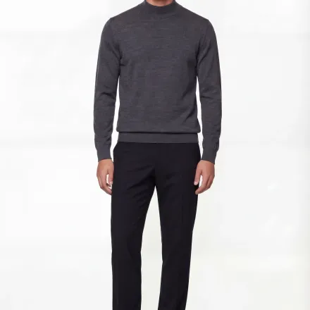 Mock Neck Knit Sweater – Super Fine Merino Wool thumbnail 3