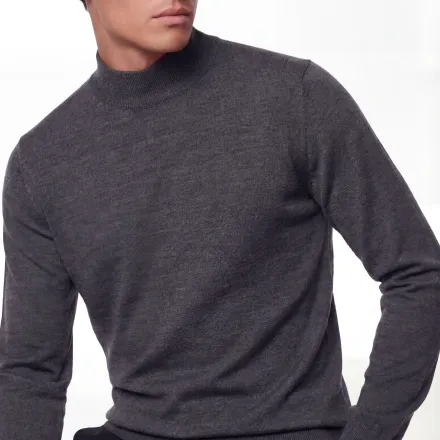 Mock Neck Knit Sweater – Super Fine Merino Wool thumbnail 2