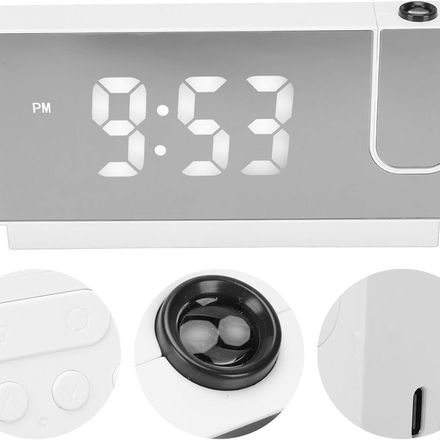 Réveil À Projection Pour Chambre À Coucher, Horloge Numérique Led À Projection Sur Plafond Et Mur 180 ° thumbnail 2