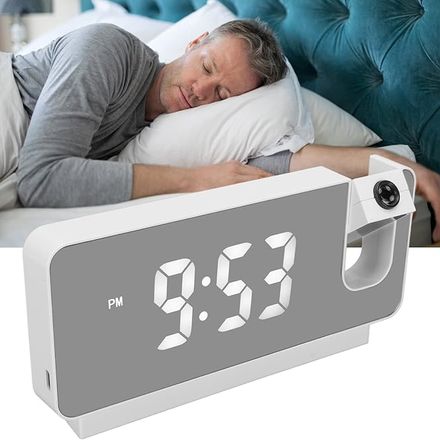 Réveil À Projection Pour Chambre À Coucher, Horloge Numérique Led À Projection Sur Plafond Et Mur 180 ° thumbnail 1