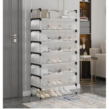 Etagère À Chaussures En Fer 7 Couches Avec Crochet Pour Salon, Chambre À Coucher thumbnail 2