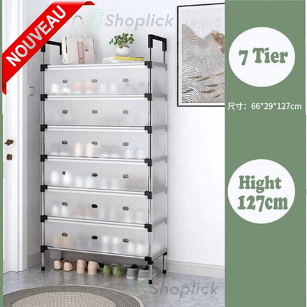 Etagère À Chaussures En Fer 7 Couches Avec Crochet Pour Salon, Chambre À Coucher thumbnail 4