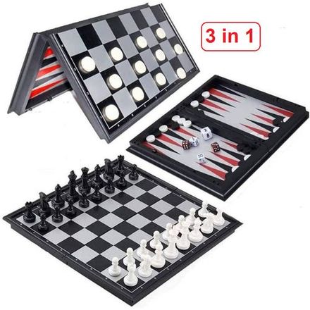 Jeu Déchecs 3 En 1 Pour Enfants Et Adultes, Jeu De Backgammon Avec Échiquier thumbnail 1