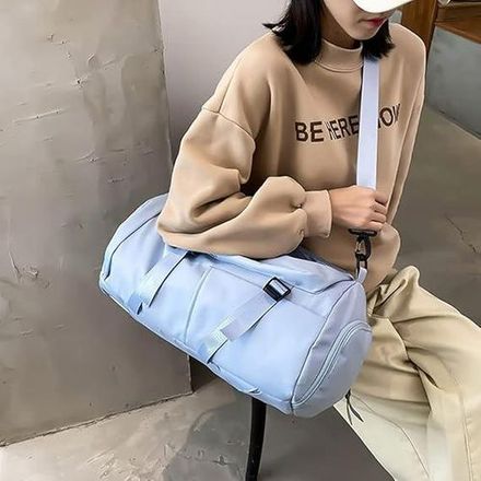 Sac De Sport À Grande Capacité Avec Compartiment À Chaussures, Sac De Fitness Étanche Pour Hommes Et Femmes, Bleu thumbnail 3