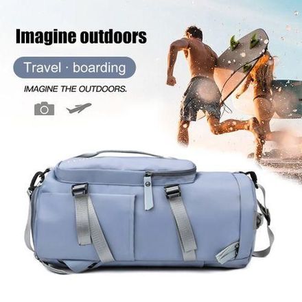 Sac De Sport À Grande Capacité Avec Compartiment À Chaussures, Sac De Fitness Étanche Pour Hommes Et Femmes, Bleu thumbnail 2