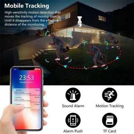 Caméra De Sécurité Wifi 360°, Ampoule Ip E27 1080p Avec Vision Nocturne Et Détection De Mouvement thumbnail 2