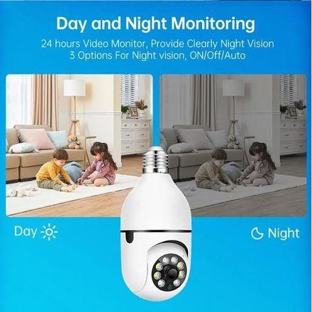 Caméra De Sécurité Wifi 360°, Ampoule Ip E27 1080p Avec Vision Nocturne Et Détection De Mouvement thumbnail 4