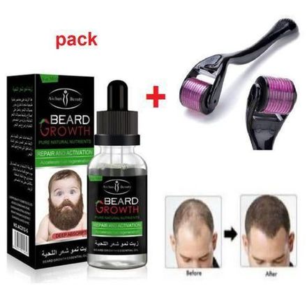 Pack Huile Croissance Barbe + Derma Roller, Accélérateur Naturel De Pousse Barbe & Cheveux thumbnail 1