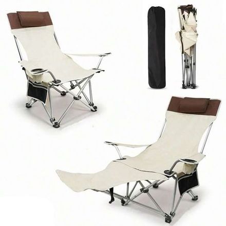 Chaise De Camping Avec Appui-tête, Repose-pieds, Chaise Pliable Pour Plein Air thumbnail 4