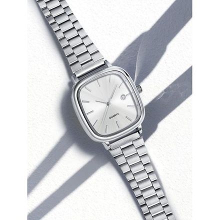 Montre Élégant Avec Indicateur De Date Pour Homme Acier Poli Cadran Argenté thumbnail 1