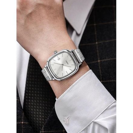 Montre Élégant Avec Indicateur De Date Pour Homme Acier Poli Cadran Argenté thumbnail 2