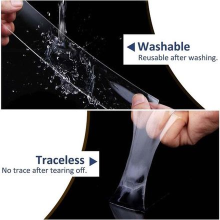 Ruban Adhésif Double Face Réutilisable – Nano Tape Transparent 1m, Ultra Résistant Et Lavable thumbnail 3