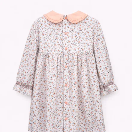 Robe Bébé Fille Imprimé Fleuri & Col Contrasté Pêche thumbnail 2