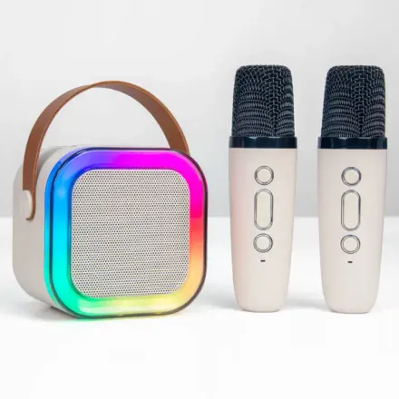 Enceinte Karaoké Mini Bluetooth Avec 2 Microphones – Voix Changeante & Lumières Led Hifi thumbnail 2