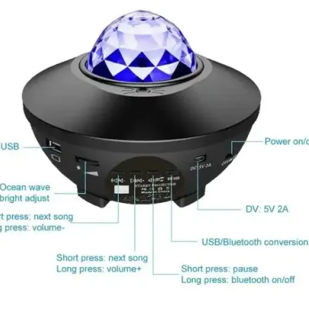 Projecteur Galaxie Étoilée Avec Télécommande – Veilleuse Led Et Haut-parleur Bluetooth thumbnail 4