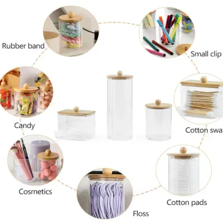 Ensemble De 3 Pots Porte-coton-tiges Transparent – Rangement Salle De Bain thumbnail 3