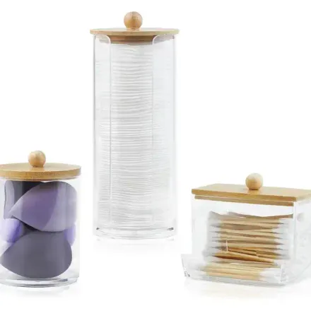 Ensemble De 3 Pots Porte-coton-tiges Transparent – Rangement Salle De Bain thumbnail 4