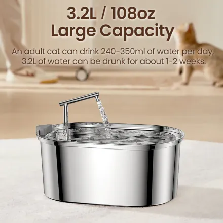 Fontaine À Eau Pour Chat Rojeco 3.2l Stainless Steel Cat Water Fountain thumbnail 2