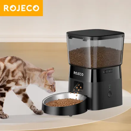 Rojeco Distributeur Automatique De Nourriture Pour Chat 24g Wifi Noir – Innovant Et Pratique thumbnail 1