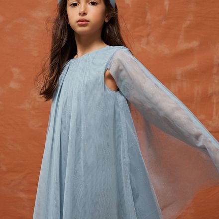 Sleeveless Tulle Dress With Cape Sleeves And Glitter thumbnail 1