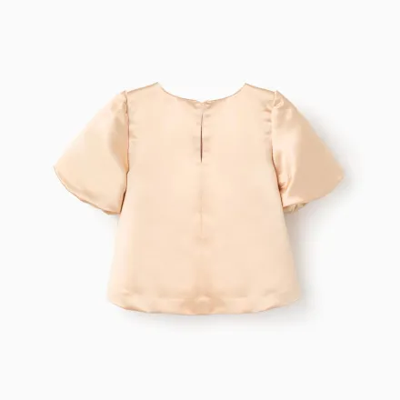 Short Sleeve Satin Blouse With Bow thumbnail 3