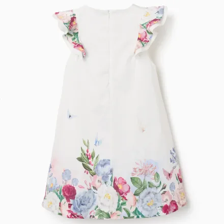 Cotton Dress With Flowers And Ruffled Sleeves thumbnail 2