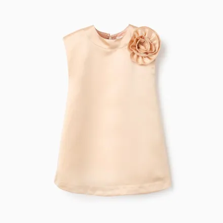 Long Satin Dress With Flower Appliqué And Lining thumbnail 1