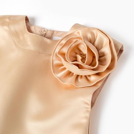 Long Satin Dress With Flower Appliqué And Lining thumbnail 3
