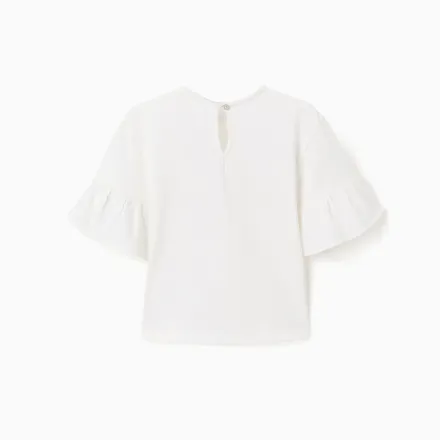 T-shirt En Coton À Volants Et Nœud Brodé thumbnail 3