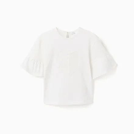 T-shirt En Coton À Volants Et Nœud Brodé thumbnail 1