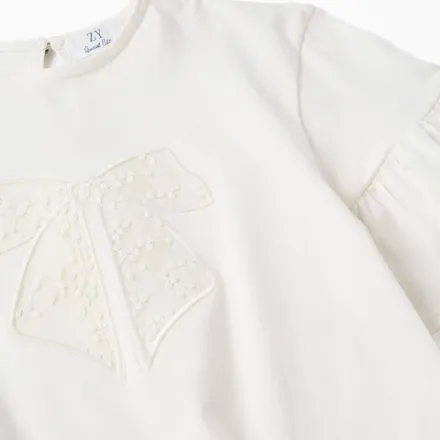 T-shirt En Coton À Volants Et Nœud Brodé thumbnail 2