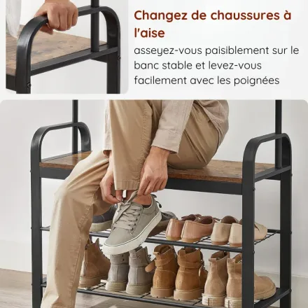 Porte-manteau Avec Banc À Chaussures Pour Entrée thumbnail 2