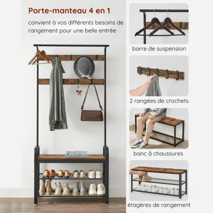 Porte-manteau Avec Banc À Chaussures Pour Entrée thumbnail 3