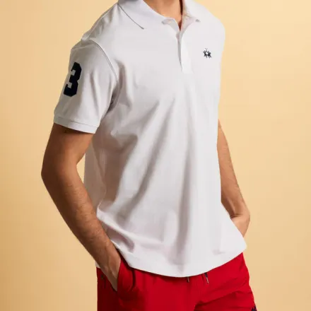 Polo En Piqué Stretch Avec Numéro Sur La Manche – Ray thumbnail 2