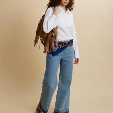 Jean Wide Leg En Denim À Bord Brut – Clyde thumbnail 4