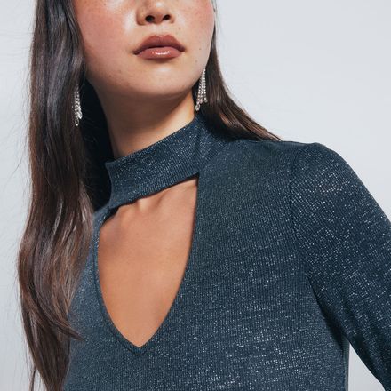 Top Manches Longues Avec Choker Brillant thumbnail 3