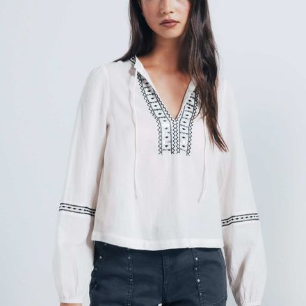 Blouse En Coton Brodé Blanc & Noir thumbnail 4