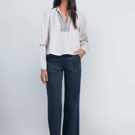 Blouse En Coton Brodé Blanc & Noir thumbnail 2