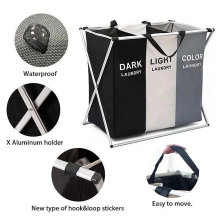 Panier De Rangement Pour Vêtements Sales Organisateur Pliable Étanche À Trois Grilles thumbnail 4